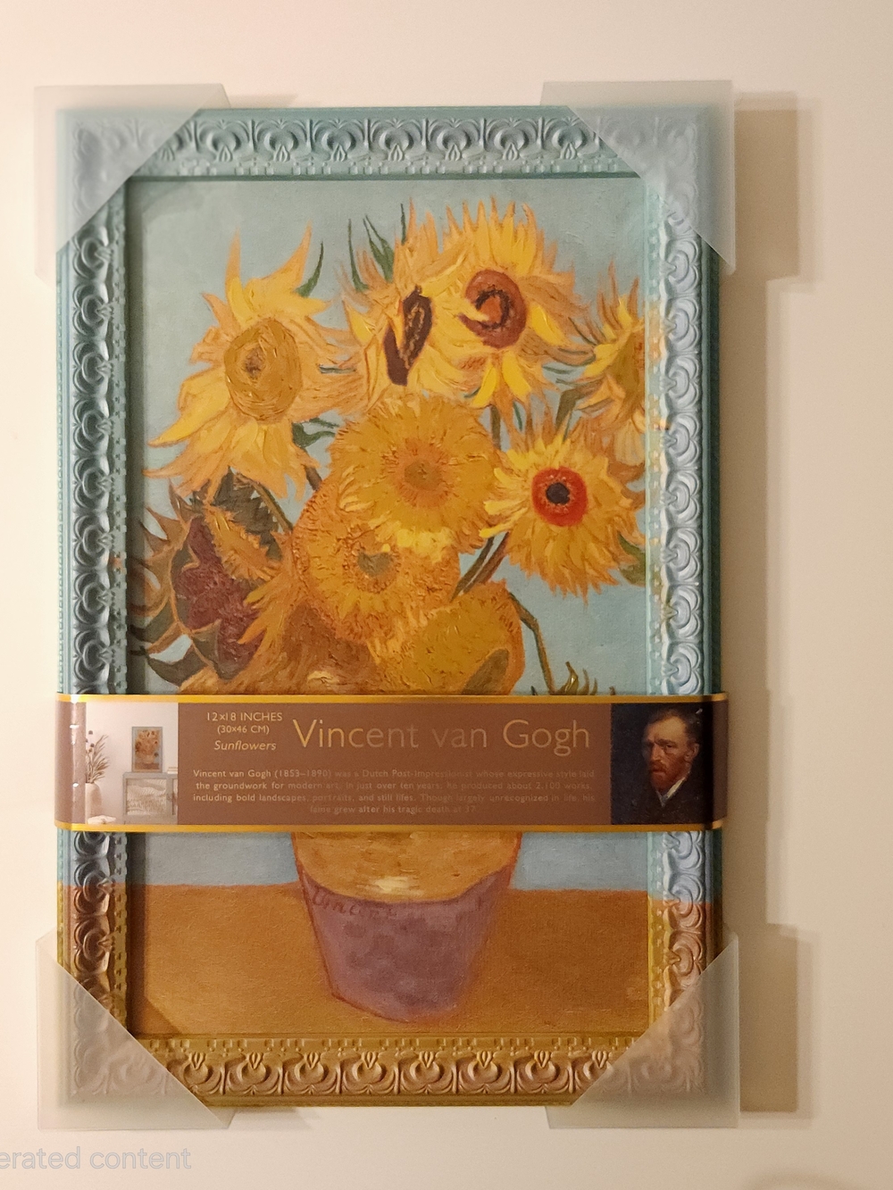 Vincent van Gogh Sunflowers Framed Wall Art Reproduction Hand Touched 12"x18"